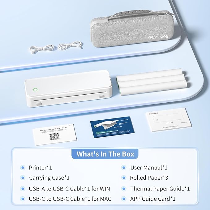 Inkless Portable Printer for Travel, Wireless Thermal Printer Supports 8.5 x 11 Inch US Letter Size, Bluetooth Machine Includes Carry Case and 3 Rolls of Thermal Paper Kit, White-DeskLoop Office