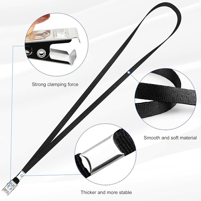50 Pack Black Lanyards for Id Badges Lanyards Nylon Flat Lanyard - Image 2