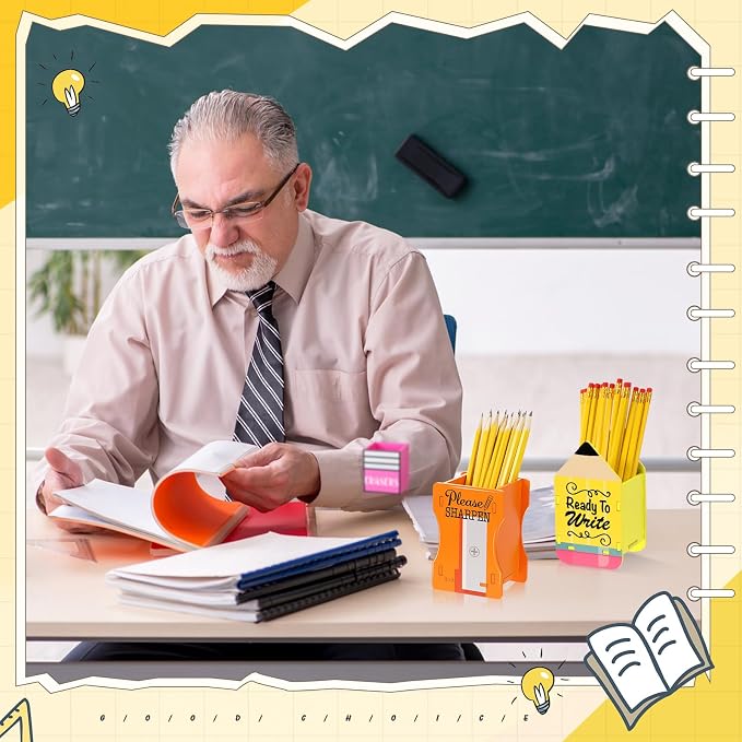 DoubleFill 2 Pcs Pencil Shaped Holder Sharp Dull Holder Wooden Dispenser Pencil - Image 5