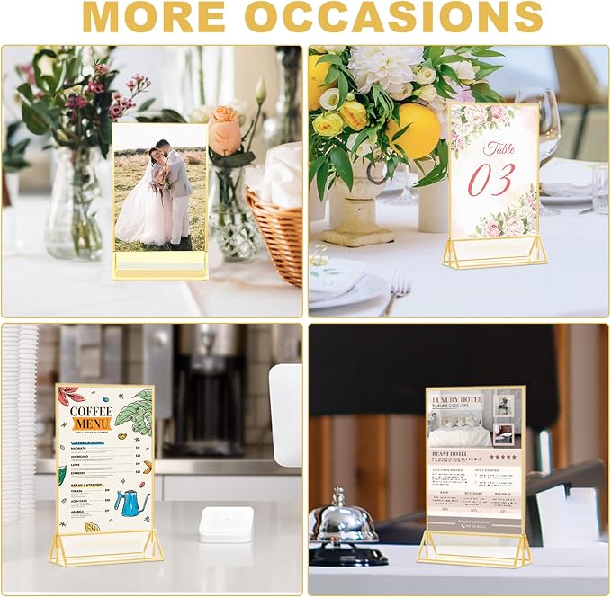 EHWINE 20 Pack Acrylic Sign Holder 4 x 6, Double Sided Gold Picture Frame Stand - Image 9