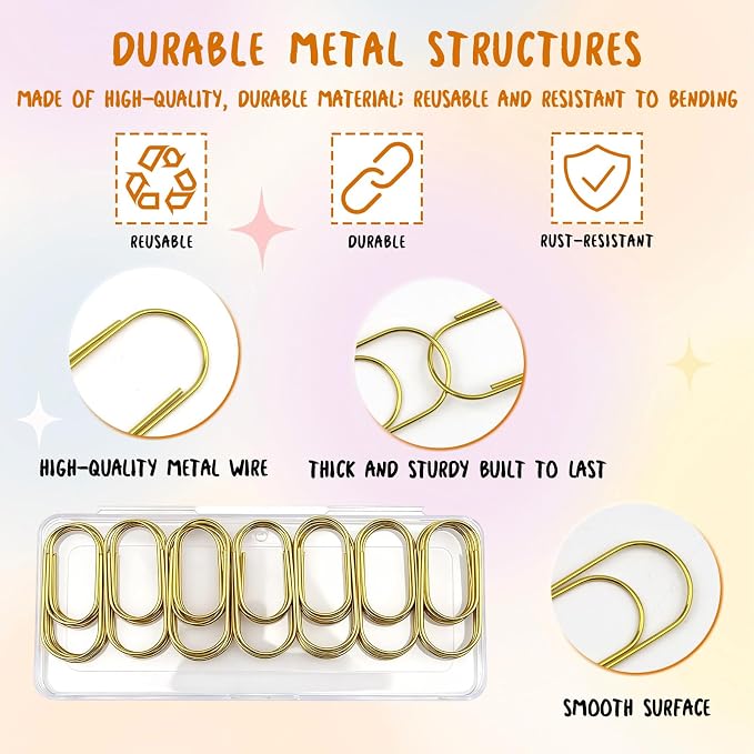 50Pcs 2 in Jumbo Gold Paper Clips, Non Skid Smooth Planner Clip - Image 5