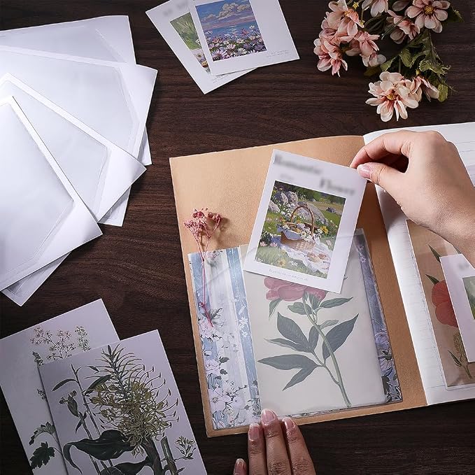 CRASPIRE 6Pcs Notebook Pocket Stickers Adhesive Pocket Sleeve 6 x 6 Inch Clear - Image 3