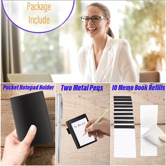 13 Pieces Mini Pocket Notepad Set, Included Leather Pocket Notepad Holder - Image 2
