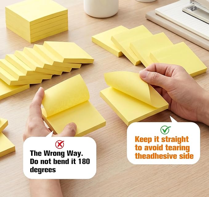 Yellow Sticky Notes 3x3in, Recyclable Paper, Clean Removal, 100 Sheets/Pad - Image 6