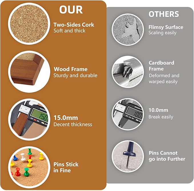 Cork Boards for Wall 16” x 24”, Extra Wide Wooden Framed Bulletin Board, Decorative Hanging Pin Board, Corkboards for Wall Notice Board Memo Board for Home, School, Office, Two-Sides Cork-DeskLoop Office