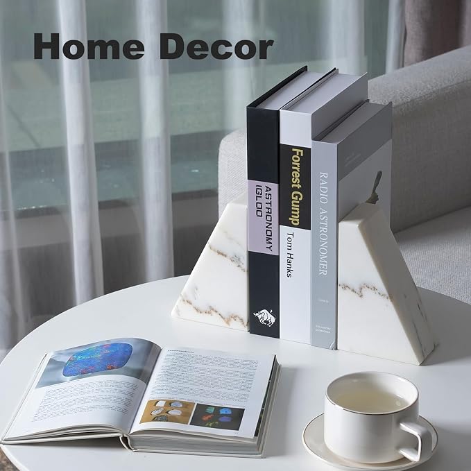Marble Book Ends White, Heavy Duty Book Ends - Image 4