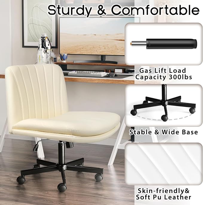 PUKAMI Criss Cross Chair with Wheels, Armless Cross Legged Office Desk Chair - Image 6