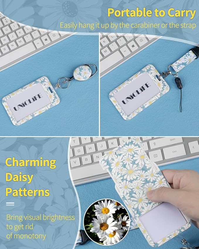 Uniclife Floral Sliding Badge Holder Daisy Flower Plastic Case - Image 5