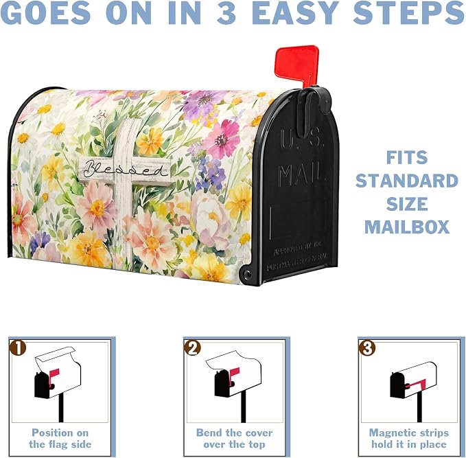 Spring Floral Mailbox Cover Magnetic Standard Size Easter Cross Mailbox Covers - Image 6