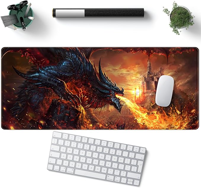 Japanese Desk Mat Dragon Castle Desk Pad Game Aesthetic Mouse Pad Large Gaming Mousepad Extended Keyboard Pad 31.5 x 11.8 in Laptop Computer Mouse Keyboard Mouse Pads for Desk Decor Mat.-DeskLoop Office
