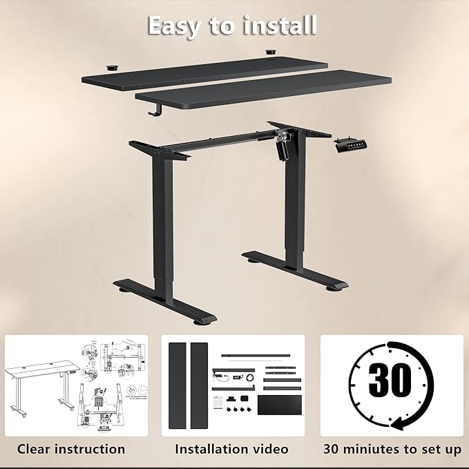 Himimi Electric Standing Desk 55 x 24 inch for Home Office,Sit-Stand Adjustable Desk with Memory Presets,Height Adjustable Desk for Gaming/Working,Free Hook, Lockable Wheels,Mouse Pad,Black-DeskLoop Office