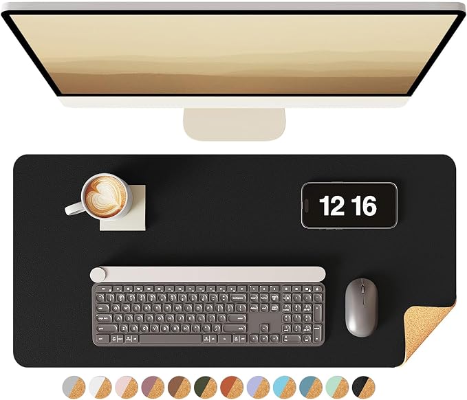 YSAGi Double-Sided Desk Pad, Leather Desk Mat, Eco Cork Desk Pad Protector by YSAGi