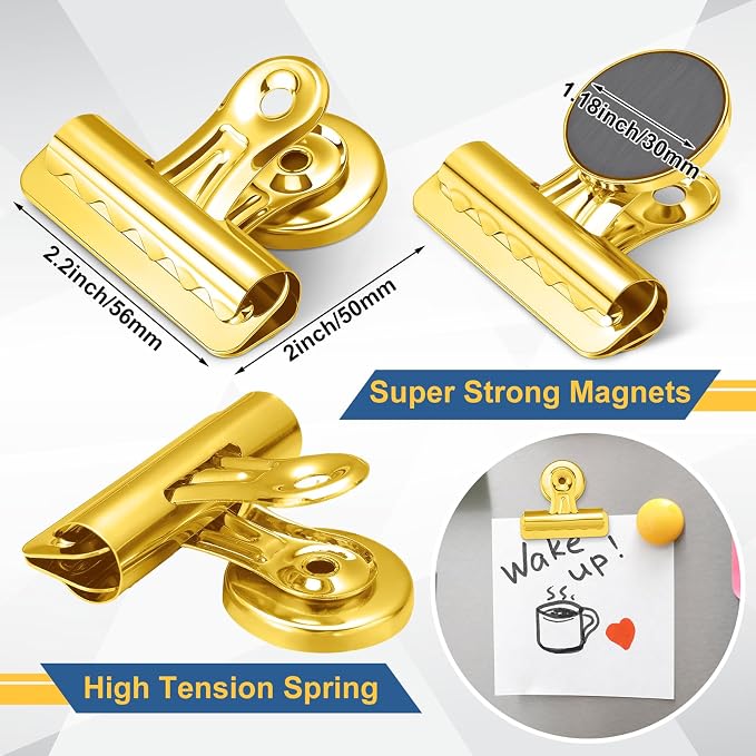 MorningRo 18 Pcs Metal Magnetic Clips Heavy Duty 2.2 Inch Magnet Gold Clips - Image 2