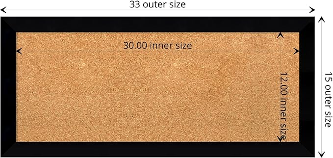 Amanti Art Natural Cork Board for Wall, 15x33 Vision Board with Black Wood Frame, Medium Corkboard Office Decor for Home Organization, Modern Contemporary Corkboard Pinboard to display items for home-DeskLoop Office
