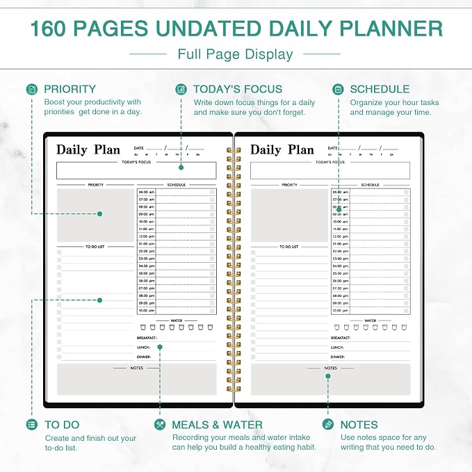 Daily Planner Undated, To-Do List Notebook, 80 Pages | Spiral Appointment - Image 3