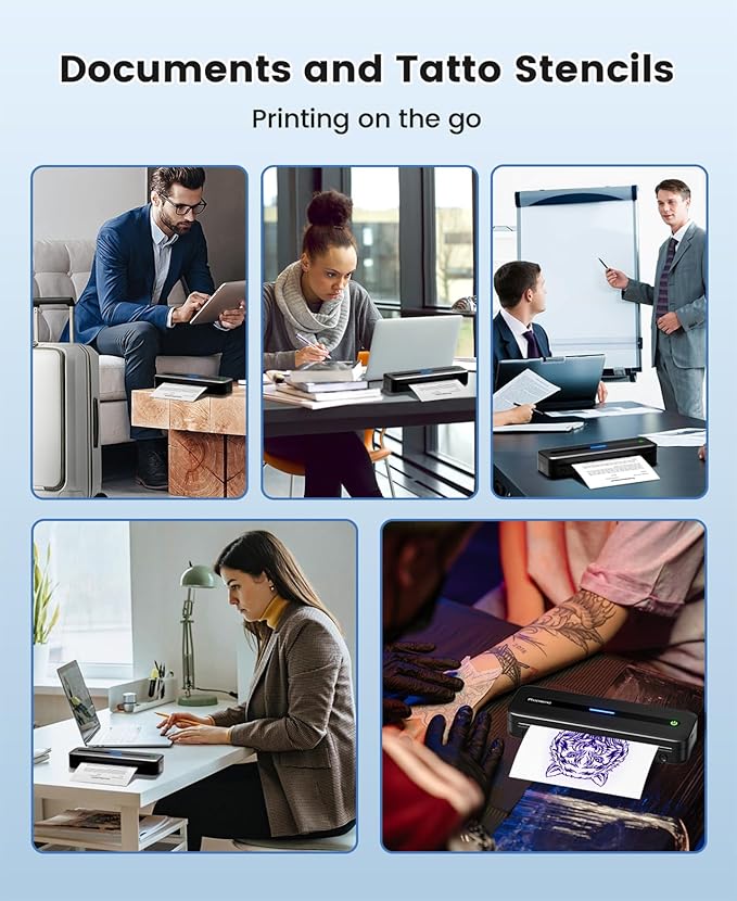 COLORWING Portable Printers Wireless for Travel, 300DPI Mini Compact Inkless Printer, Thermal Bluetooth Printer Compatible with Android and iOS Smartphone & Tablet & Laptop - Black-DeskLoop Office