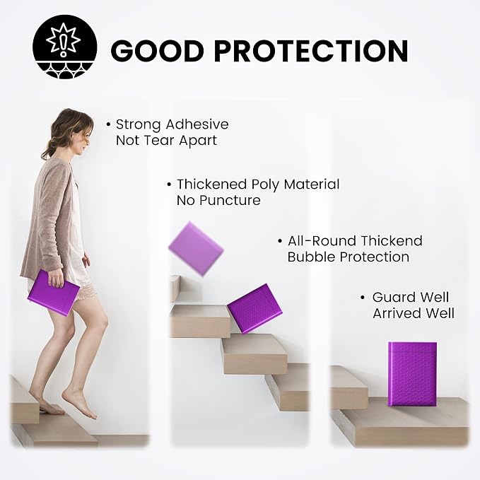 Fuxury Bubble Mailers 6x10" 100 Pack Purple Padded Envelopes Usable Size 6x9" - Image 6