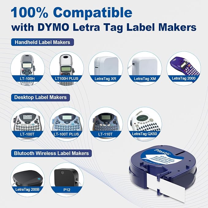 5x Replace for Dymo Letratag Refills White Plastic 12mm 91331 Compatible - Image 4