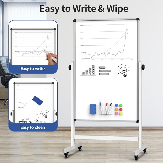 40x28 Inches Mobile Whiteboard, Double Sided Magnetic Dry Erase Board Height Adjustable Whiteboard with Stand for Home Office Classroom-DeskLoop Office