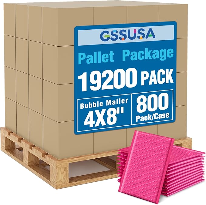 GSSUSA Pink Bubble Mailers 4x8 Inches 19200 Pack, Usable Size 4X7" Bubble by GSSUSA
