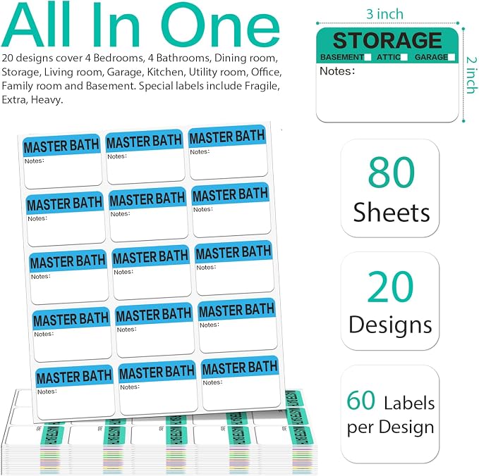 1200 Count 3 x 2 Inch Large Home Moving Packing Box Labels - Image 2