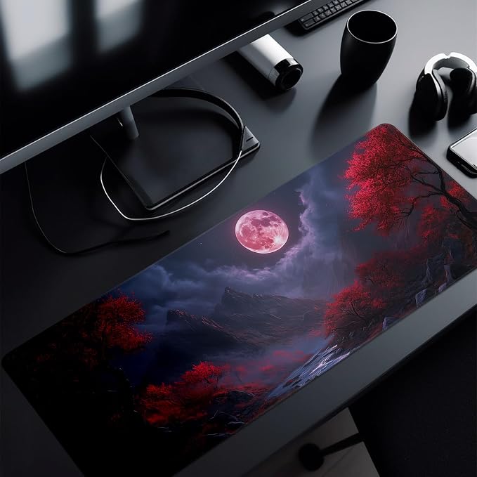 Darkness Red Moon Mouse Pad Abstract Red Mouse Pad 31.5x11.8 Inch Texture - Image 8