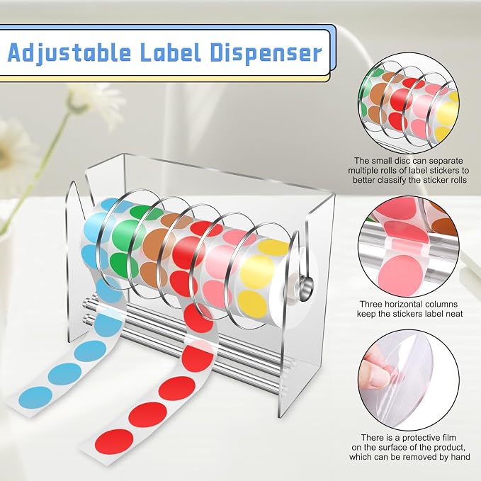 Label Dispenser, Sticker Roll Holder, Adjustable Sticker Dispenser, 6 Disks - Image 3
