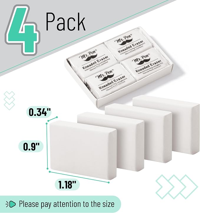 Mr. Pen- Kneaded Erasers, 0.9" x 1.18", 4 Pack, Graphite & Pastel Drawing - Image 2