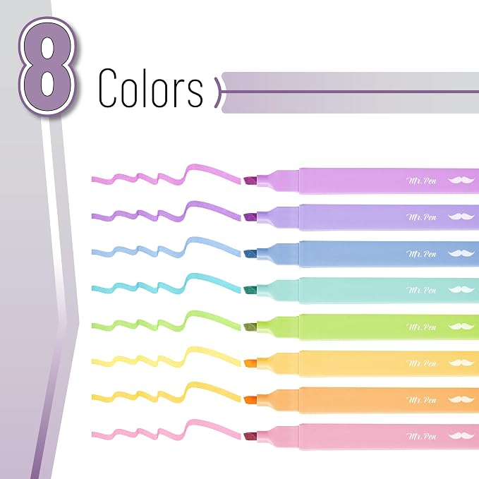Mr. Pen- Aesthetic Highlighters No Bleed, 8 Pack, Pastel Candy Colors - Image 2