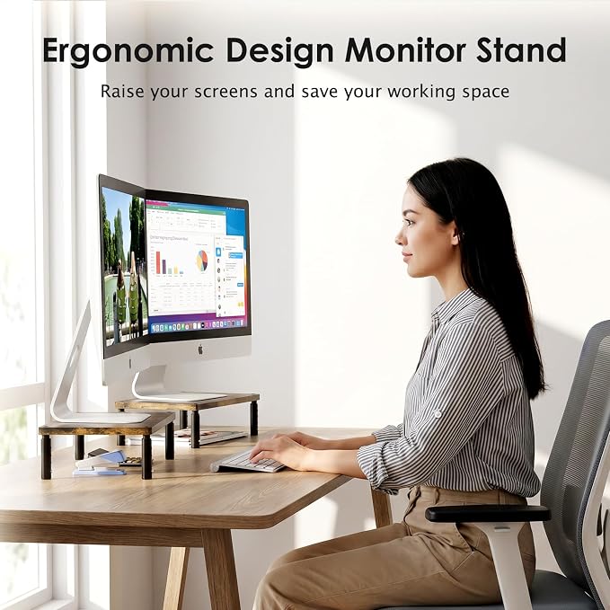 ECOLOVI Adjustable Wood Computer Monitor Stand Riser - Image 4