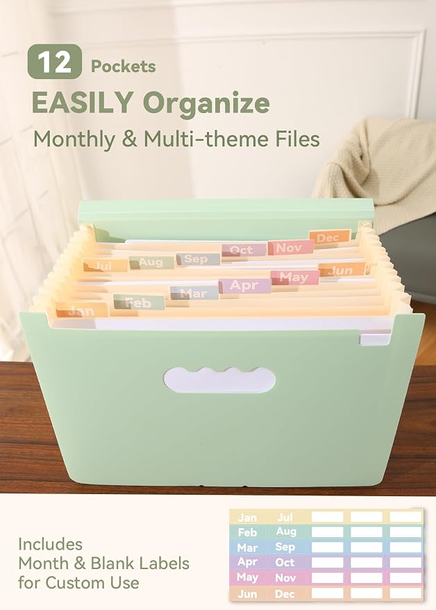 SortRax Accordion File Organizer 12 Pockets, Monthly Bill Receipt Tax Organizer - Image 2