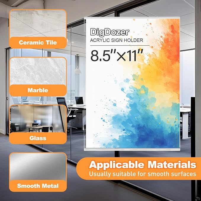 12 Pcs Acrylic Sign Holder 8.5 x 11, Vertical Wall Mount Sign Holders - Image 4