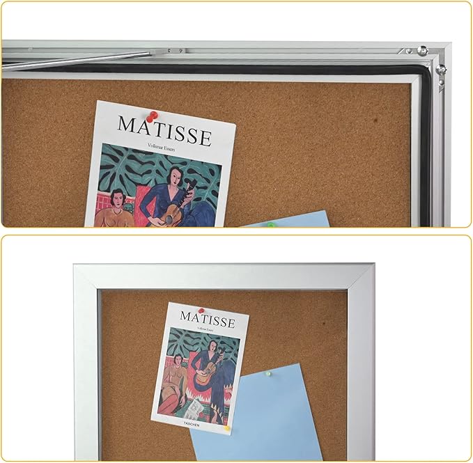 Locking Enclosed Bulletin Board Aluminum Cork Memo Board Wall Mount Noticeboard with Rubber Seal Tamperproof Single Door Display Case for Indoor Or Outdoor Use, 26.8×20 in-DeskLoop Office