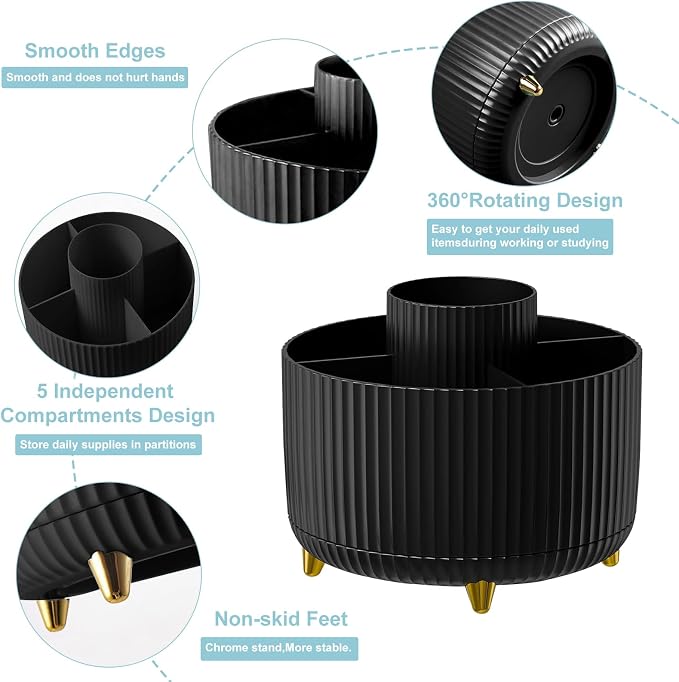 Cayxenful Pencil Holder For Desk, 5 Slots 360°Degree Rotating Desk Organizers - Image 2