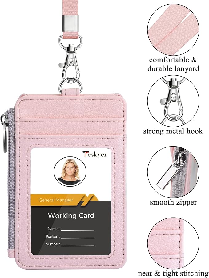 Teskyer ID Badge Holder with Lanyard, Lanyard Wallet, Lychee Linght Pink | - Image 2
