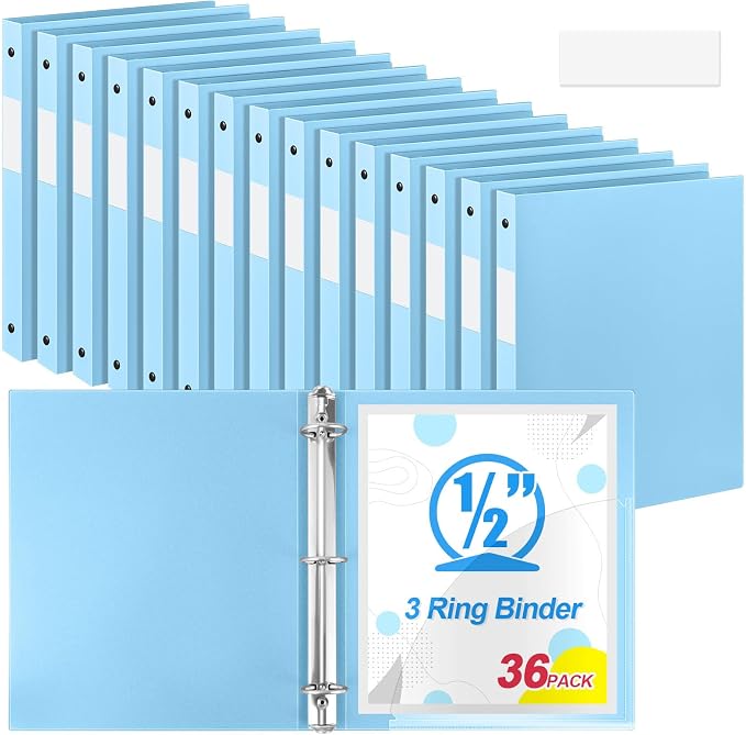 Henoyso 36 Pcs 3 Ring Binder 0.5 Inch Round Fits Letter Size 8.5'' x 11'' Paper by Henoyso
