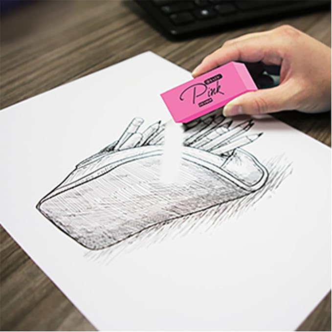 BAZIC Products Pink Eraser, Latex Free Bevel Block Erasers, Large Size - Image 3