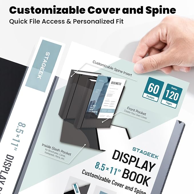 STAGEEK 60-Pocket Portfolio Binder Display 120 Pages, 8.5x11 Binder - Image 3