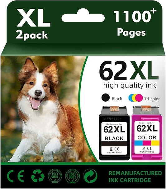 Replacement for HP 62xl Ink Cartridge Combo Pack - High Yield Ink Cartridges Compatible for hp Ink 62, Envy 5540 7640 7645 5660 OfficeJet 200 250 5740 Ink, Black, Tri-Color, 2 Pack-DeskLoop Office