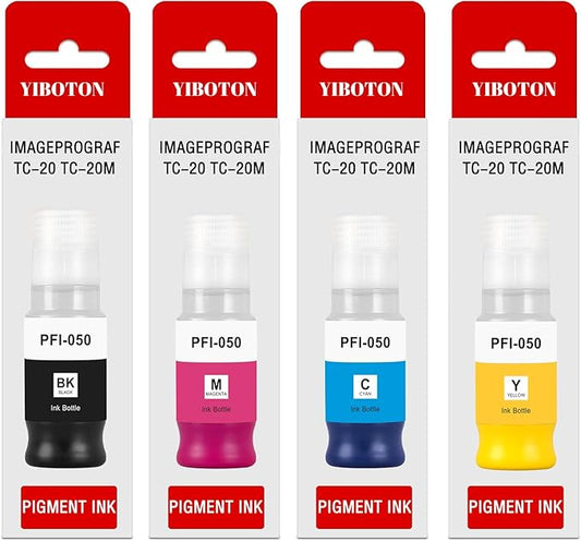 PFI050 PFI-050 Ink Black Cyan Magenta Yellow Ink Compatible for Canon PFI050 PFI-050 imagePROGRAF TC-21 TC-21M TC-20 TC-20M Printers Ink (4-Pack 70ML)-DeskLoop Office