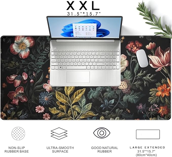 Floral Desk Mat Dark Academia Vintage Aesthetic Desk Pad Flower Plant Large - Image 7