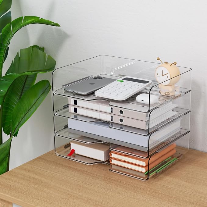 Paper Organizer Letter Tray, 4 Pack Acrylic Stackable Desk File Organizer - Image 5