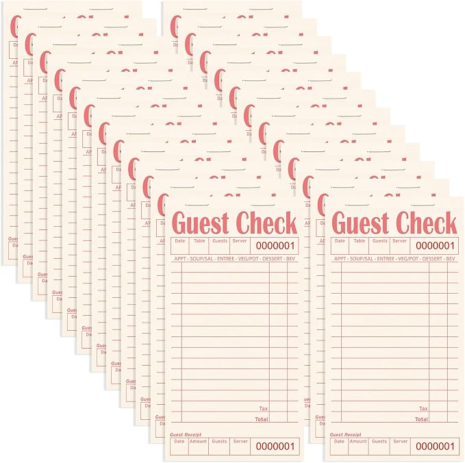 Guest Checks Books for Servers, Server Note Pads, 24 Pack, Natural Color Paper by ZPARIK