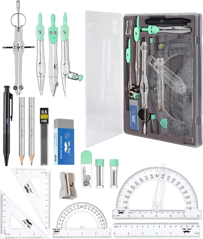 Mr. Pen- Geometry Set, 6 Inch Swing Arm Protractor, Divider | Set Squares by MrPen