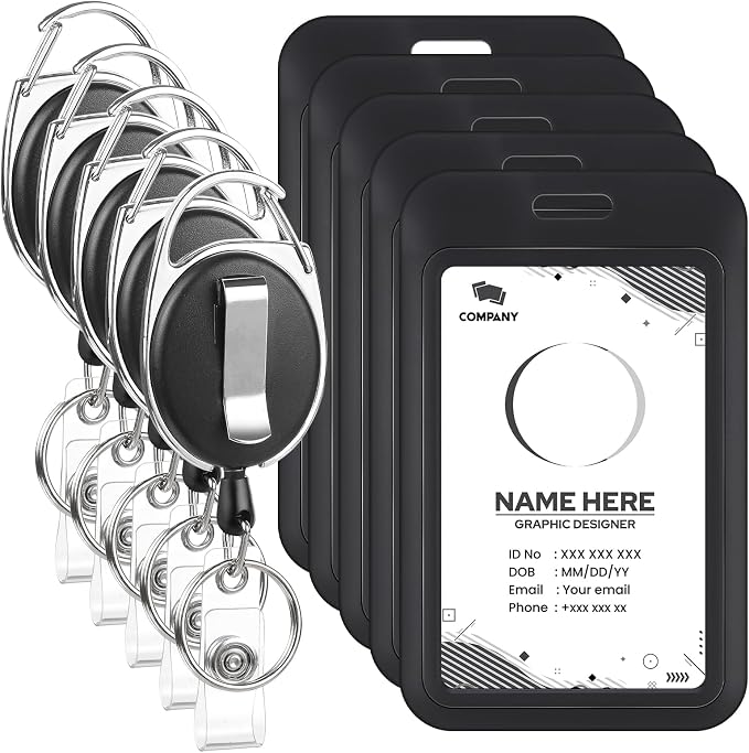 5 Pack Badge Holder Retractable Clip Heavy Duty Reels by BESARME