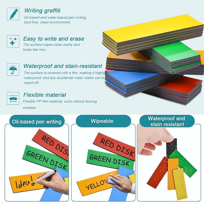 50 Pack Dry Erase Magnetic Labels 5 Colors Reusable Write On Magnets Sticker - Image 3