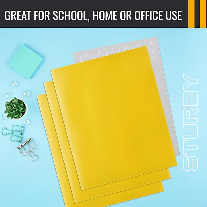 Better Office Products 2 Pocket Glossy Laminated Yellow Paper Folders, Letter - Image 5