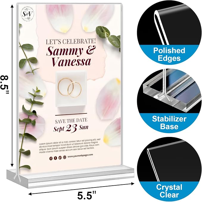Acrylic Sign Holder 5.5 x 8.5, 10 Pack Double-Sided Stand up Table Top Clear - Image 2