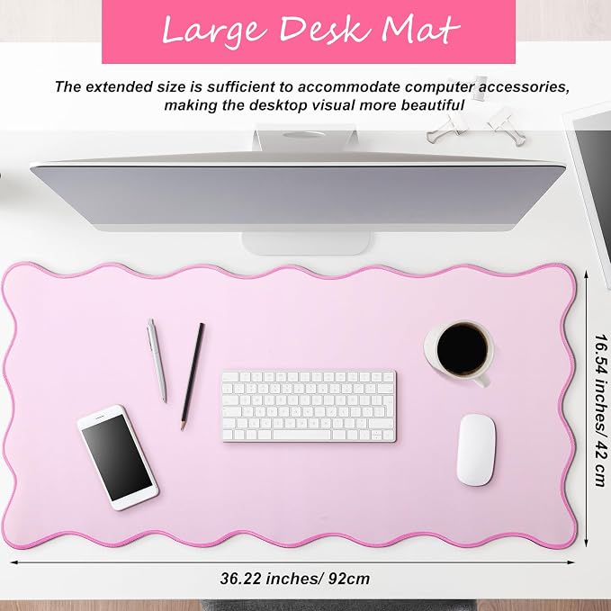 Hahafelt Scalloped Desk Mat Large Desk Pad Cute Coquette Table Mat Back to - Image 2