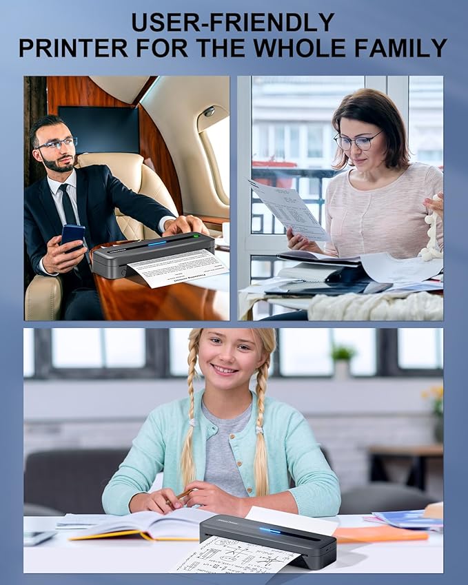 COLORWING Portable Printers Wireless for Travel, 300DPI Mini Compact Inkless Printer, Thermal Bluetooth Printer Compatible with Android and iOS Smartphone & Tablet & Laptop - Gray-DeskLoop Office